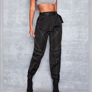 Mistress Rocks black paneled biker joggers